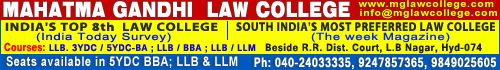 INDIA'S TOP 8TH LAW COLLEGE (India Today Survey) | SOUTH INDIA'S MOST PREFERRED LAW COLLEGE ( The week Magazine) | H.NO. 11-14-261/1, Beside R.R. Dist. Court, NTR Nagr, L.B. Nagar Hyd - 074, 040-24033335, 9247857365, 9849025605, www.mglawcollege.com info@mglawcollege.com